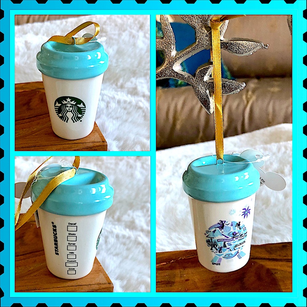 Disney Parks Starbucks Epcot Mini Tumbler Ceramic Christmas Ornament